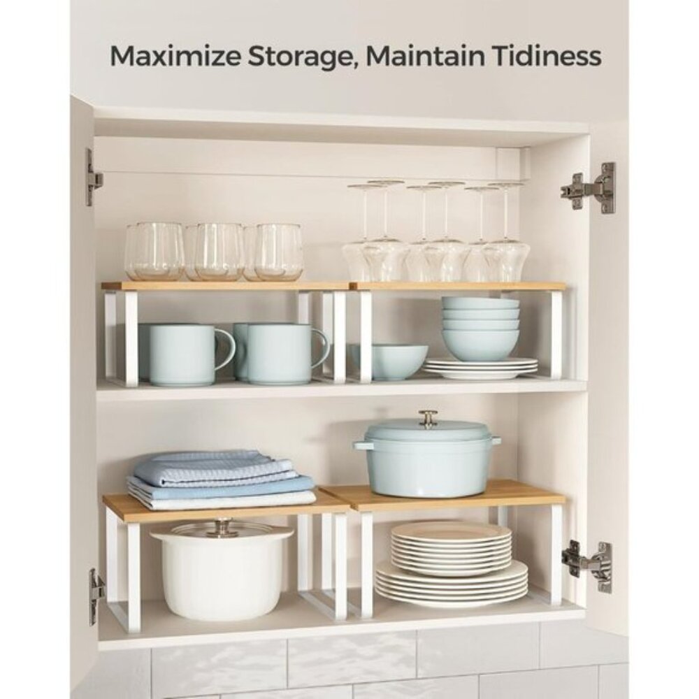 New Cabinet Organizer Shelf Set of 4, Stackable Kitchen Storage - (Cloud White) - Picture 4 of 9